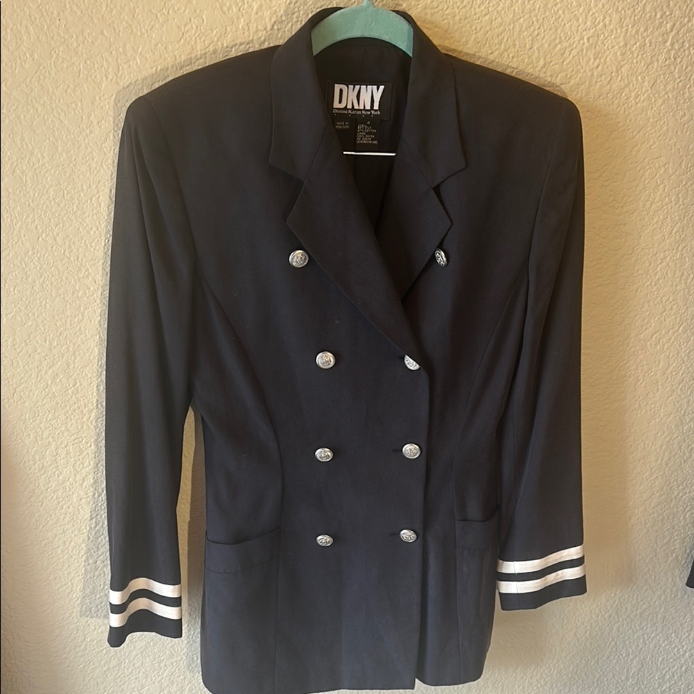 DKNY Vintage Women's Black Double-Breasted Jacket with Pencil Skirt Luxury. sz4